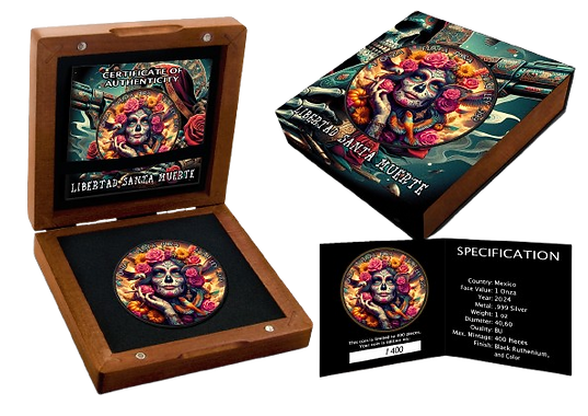 Mexico 2024 1 Onza Libertad SANTA MUERTE Silver 1oz .9999 Coloured Coin
