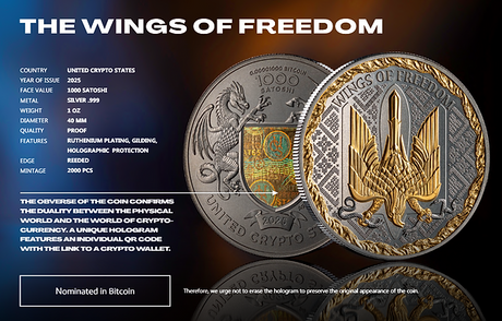 United Crypto States 2025 1000 Satoshi The Wings of Freedom Ukraine 1 oz Proof Silver Coin