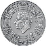 Ghana 2024 10 Cedis MARS Solar System 2 oz Antique Silver Coin Stand & Removable Carnelian  Planet Mars