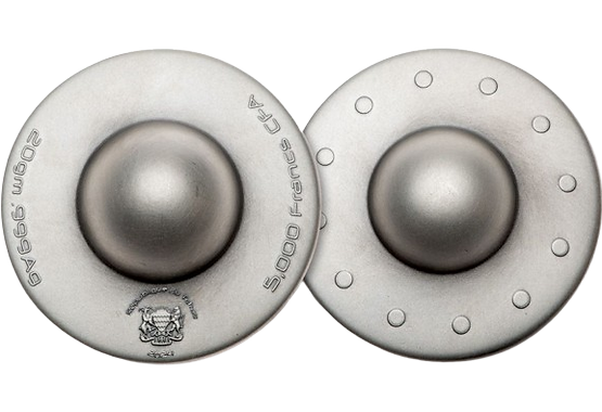 Chad 2024 5000 Francs CFA Levitating UFO Flying Saucer 20g .999 Silver Coin with Big Earth Launch Pad Obverse and Reverse