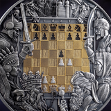 Decorative chessboard with figurines and warriors on a detailed border