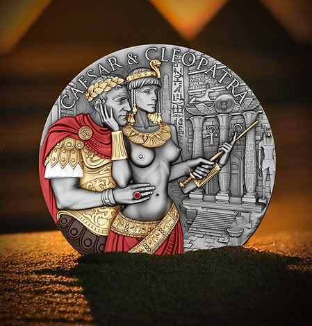 Cameroon 2024 2000 Francs CAESAR & CLEOPATRA - The Power of Love - with Ruby Insert 2oz .999 Silver