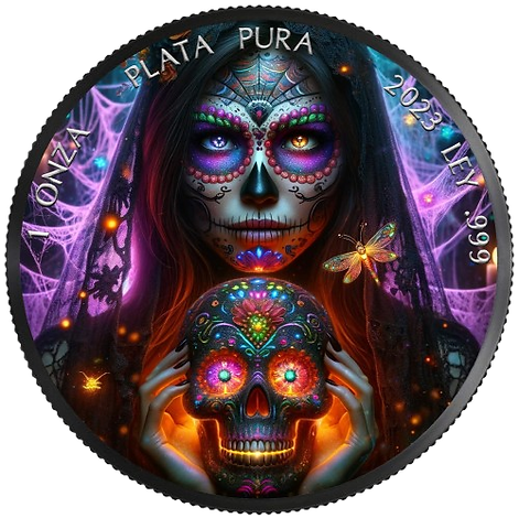 Mexico 2023  Libertad  1 Onza DIA de los MUERTOS 1oz .999 Silver Black Ruthenium