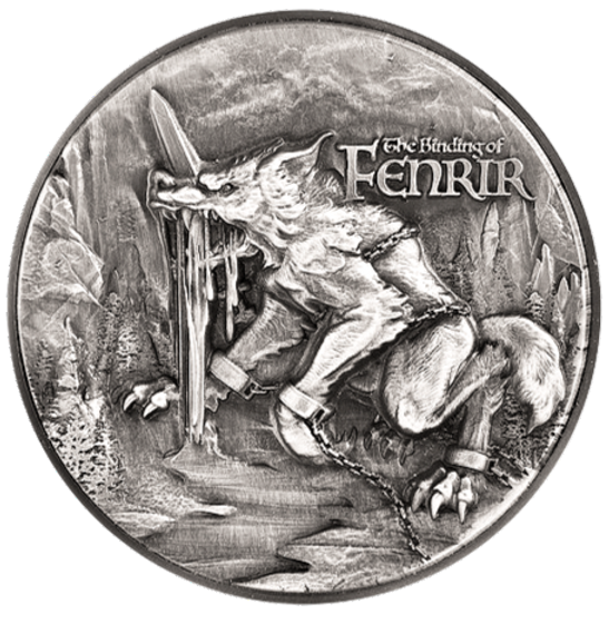 Republique du Tchad 2021 10000 Francs Binding of Fenrir 2 Oz Antiqed Silver 11.5 oz Copper Coin