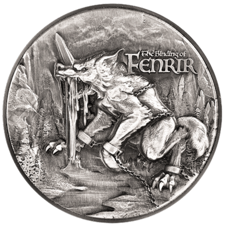 Republique du Tchad 2021 10000 Francs Binding of Fenrir 2 Oz Antiqed Silver 11.5 oz Copper Coin