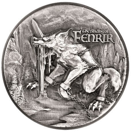 Republique du Tchad 2021 10000 Francs Binding of Fenrir 2 Oz Antiqed Silver 11.5 oz Copper Coin