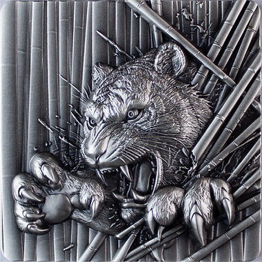 KOMSCO South Korea 2024 Furious Beasts Tiger 2 oz .999 Silver Antique UHR Stacker Convex