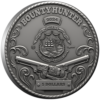 Liberia 2024 $5 The Bounty Hunter - 2oz .999 High Relief .999 Antique Silver Coin