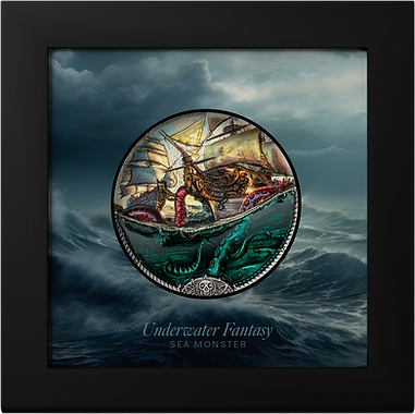 Cook Islands 2025 $20 SEA MONSTER Underwater Fantasy 3 Oz .9999 Coloured Antique Silver Coin CIT Smartminting®