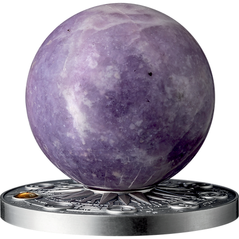 Ghana 2024 10 Cedis MERCURY Solar System 2 oz Antique Silver Coin Stand  & Removable Lepidolite Planet Mercury