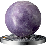 Ghana 2024 10 Cedis MERCURY Solar System 2 oz Antique Silver Coin Stand  & Removable Lepidolite Planet Mercury