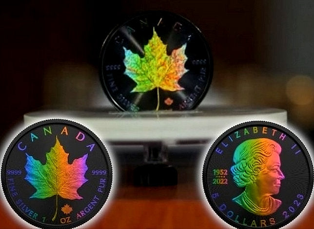 Canada 2023 $5 Maple Leaf Rainbow Holo Limited Edition 1 Oz 999.9 Silver Coin