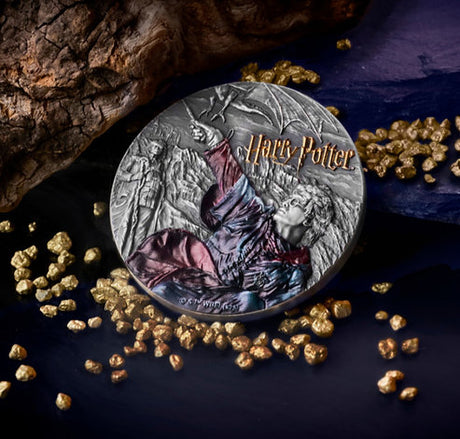 Niue 2025 $5 HARRY POTTER AND THE GOBLET of FIRE 2 Oz Coloured Antique Silver Reverse Angle Styled