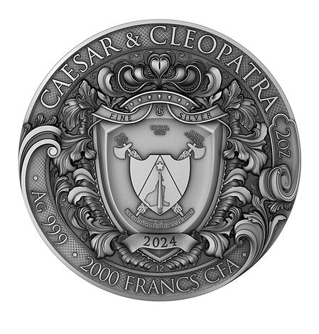 Cameroon 2024 2000 Francs CAESAR & CLEOPATRA - The Power of Love - with Ruby Insert 2oz .999 Silver