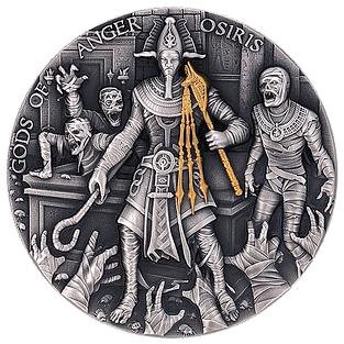 Niue 2023 $5 OSIRIS Gods of Anger 2oz High Relief Gilded .999 Antiqued Silver
