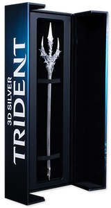 3D silver trident in a black box with '3D Silver Trident' text on a blue background