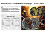 Germania Mint Malta 2024 10 Euro GOLDEN EAGLE 2 oz 999.9 Antique Silver BU HR Limited Edition