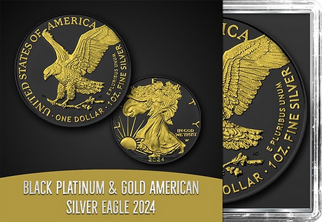 United States of America USA 2024  $1 AMERICAN EAGLE Gold & Black Platinum 1 Oz Silver Coin
