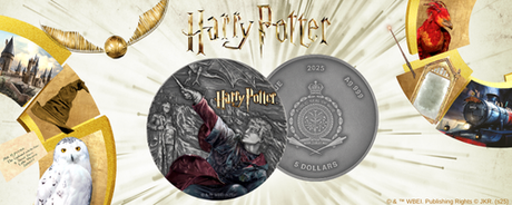 Niue 2025 $5 HARRY POTTER AND THE GOBLET of FIRE 2 Oz Coloured Antique Silver Reverse and obverse