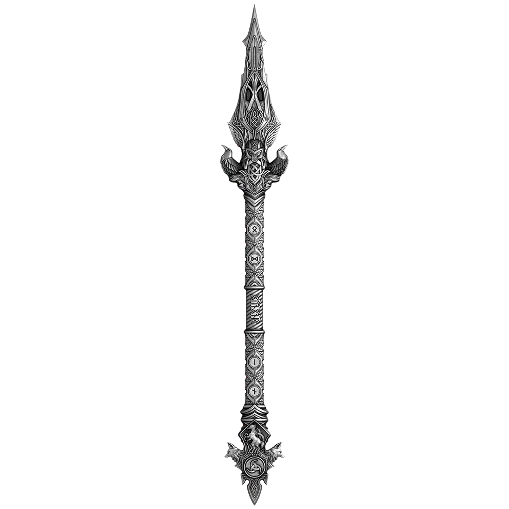 BACK ORDER 2025 Gungnir Odin's Spear 2oz .999 Pure Antiqued Silver Shaped Coin