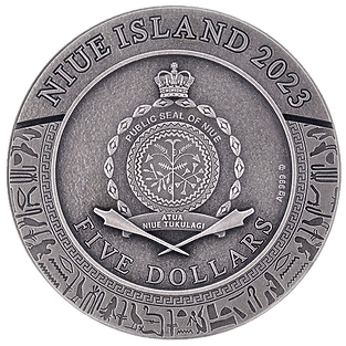 Niue 2023 $5 OSIRIS Gods of Anger 2oz High Relief Gilded .999 Antiqued Silver