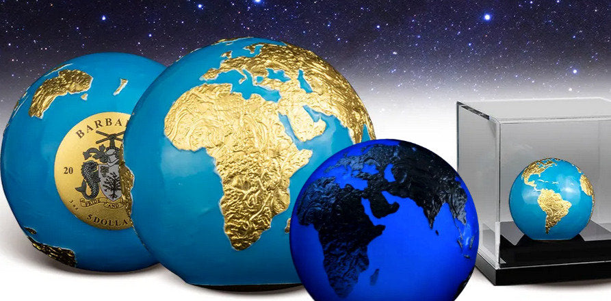 Barbados 2023 $5 BLUE MARBLE Glow in the Dark Planet Earth 3 Oz Silver Coin