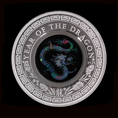 Australia 2024 $1 Lunar Year of the Dragonr Opal 1oz 99.99% Silver Proof Coin Perth Mint