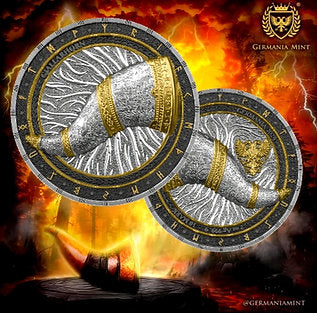 Germania Mint 2024 10 Marks Germania Artefacts: Gjallarhorn UHR 2 oz .9999 Antique Silver Coin