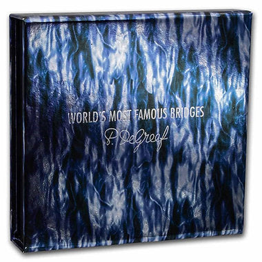 Album cover with blue marbled design and text 'World's Most Famous Bridges' by P. Delgrey