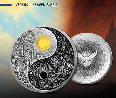 Cameroon 2026 3000 Francs CFA  VERSUS - HEAVEN & HELL 3oz Gold Plated .999 Silver Reverse and Obverse