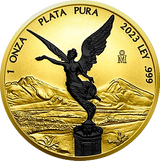 Mexico 2023 Libertad 1 Onza .999 Silver 24k Gold & Black Platinum