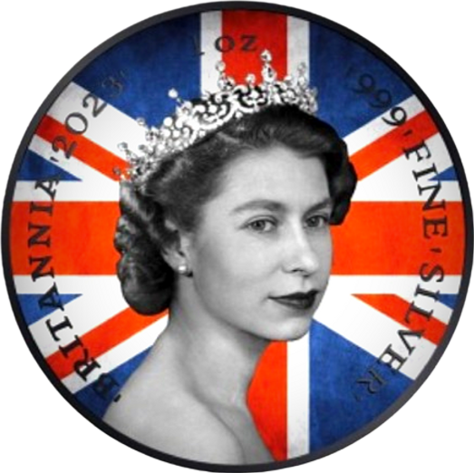 United Kingdom 2023 £2 Queen Elizabeth II Britannia Flag 1 oz Colourised .999 Silver 100 made