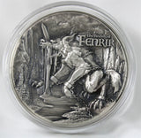 Republique du Tchad 2021 10000 Francs Binding of Fenrir 2 Oz Antiqed Silver 11.5 oz Copper Coin