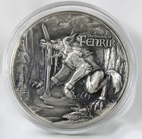 Republique du Tchad 2021 10000 Francs Binding of Fenrir 2 Oz Antiqed Silver 11.5 oz Copper Coin