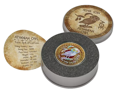 Niue 2020 $2 Ornamental Athenian Owl 1 Oz Silver Coin Swarovski Crystals