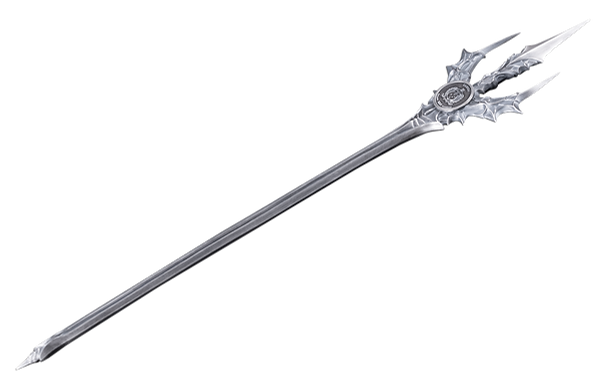 Decorative spear with a detailed head on a white background
