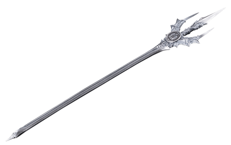 Decorative spear with a detailed head on a white background