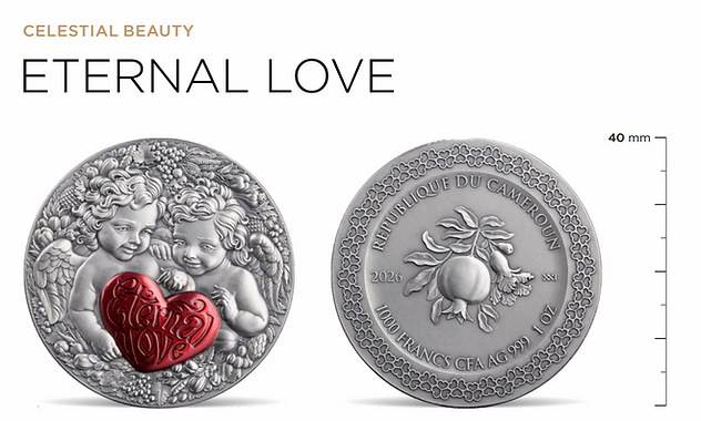 Cameroon 2026 2000F Eternal Love Celestial Beauty 1 oz .999 Antiqued Silver Coin