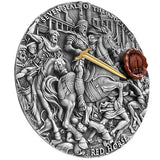 Niue 2025 $7 RED HORSE of VICTORY Seven Seals of the Apocalypse 3 Oz .999 Coloured and Gilded Antique Silver Coin