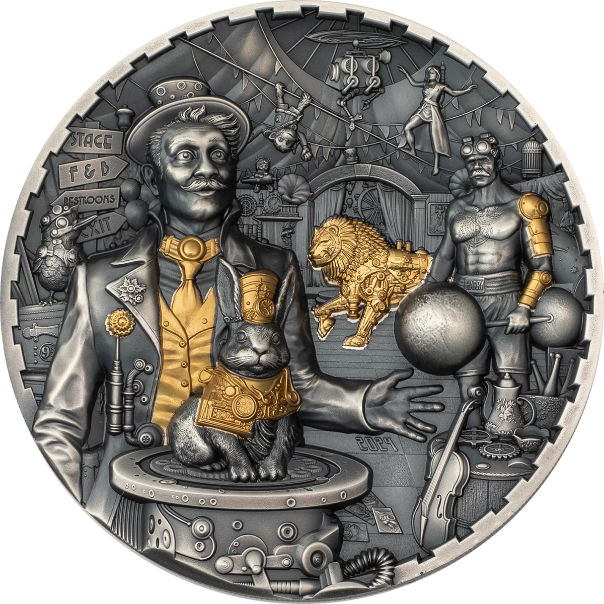 Cook Islands 2024 $20 CARNIVAL Steampunk 3oz .9999 Antique Silver Coin CIT Smartminting®