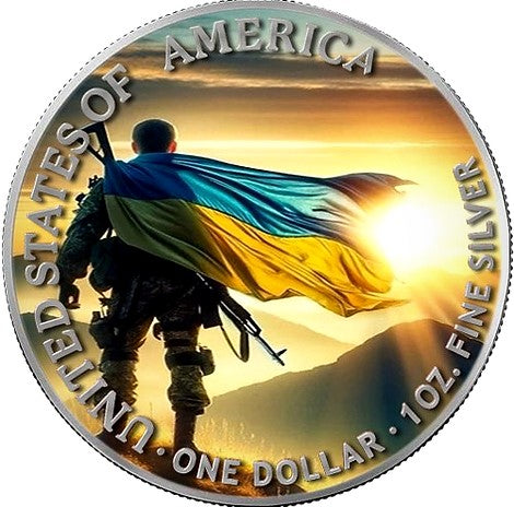 USA 2024  $1 UKRAINE Sunset War Walking Liberty 1 Oz .999 Silver Coin 100 Made Reverse  second view