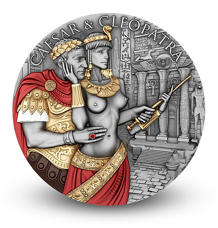 Cameroon 2024 2000 Francs CAESAR & CLEOPATRA - The Power of Love - with Ruby Insert 2oz .999 Silver