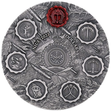 Niue 2025 $7 RED HORSE of VICTORY Seven Seals of the Apocalypse 3 Oz .999 Coloured and Gilded Antique Silver Coin