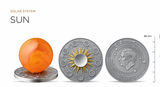 Ghana 2025 10 Cedis SUN Solar System 2 oz Antique Silver Coin Stand  & Removable Amber  Planet Sun