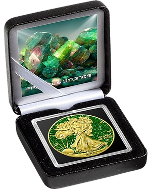 United States of America USA 2024 $1 GREEN TOURMALINE  EAGLE Precious Gemstones 1 Oz Silver Coin