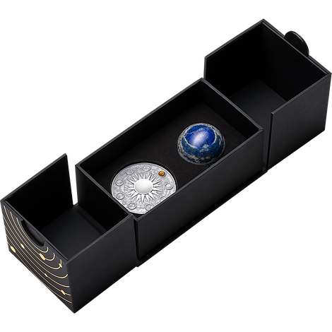 Ghana 2024 10 Cedis EARTH Solar System 2 oz Antique  Silver Coin Stand & Removable Lapis Lazuli Planet Earth