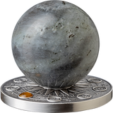 Ghana 2024 10 Cedis MOON Solar System 2 oz Antique Silver  Coin Stand  & Removable Labradorite  Planet Moon