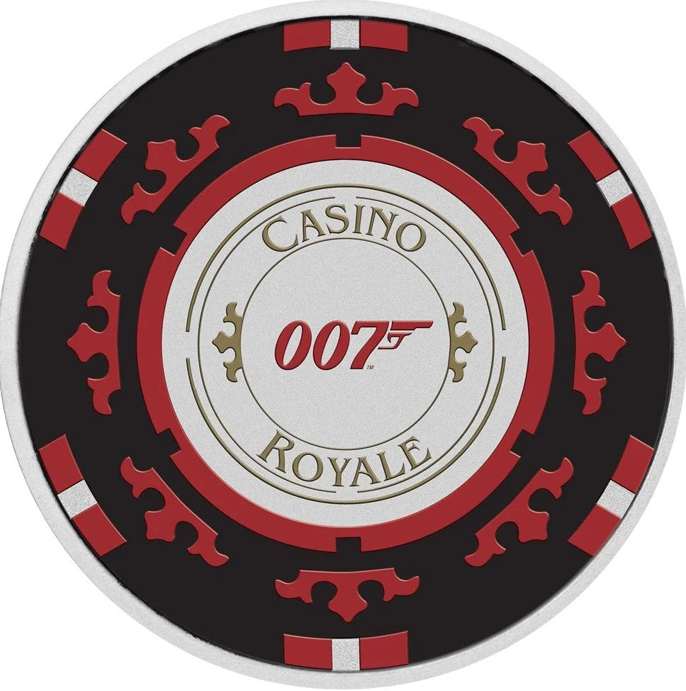 Tuvalu $1 2023 James Bond Casino Royale - Casino Chip 1oz .9999 Silver Coloured Coin In Card