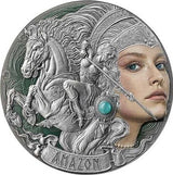 Cameroon 2024 2000 Francs CFA AMAZON Femina Bellator 2oz Coloured Antique Silver Coin