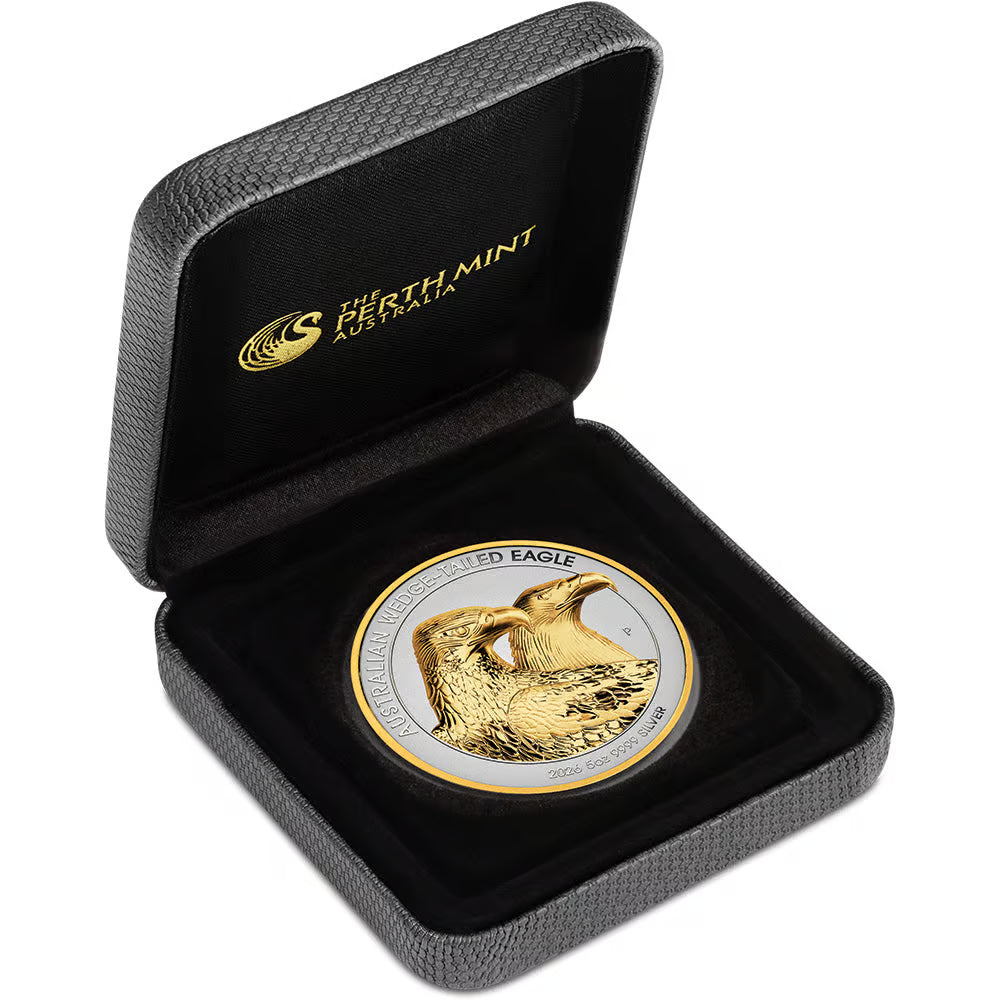 Australia 2026 $8 Australian Wedge-tailed Eagle 5oz Silver Enhanced Reverse Proof Ultra High Relief Gilded Coin Case
